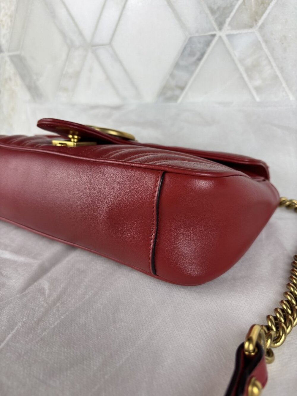 Gucci GG Marmont Medium Shoulder Bag Flap Quilted Crossbody Chain Red Heart EUC - Picture 9 of 16